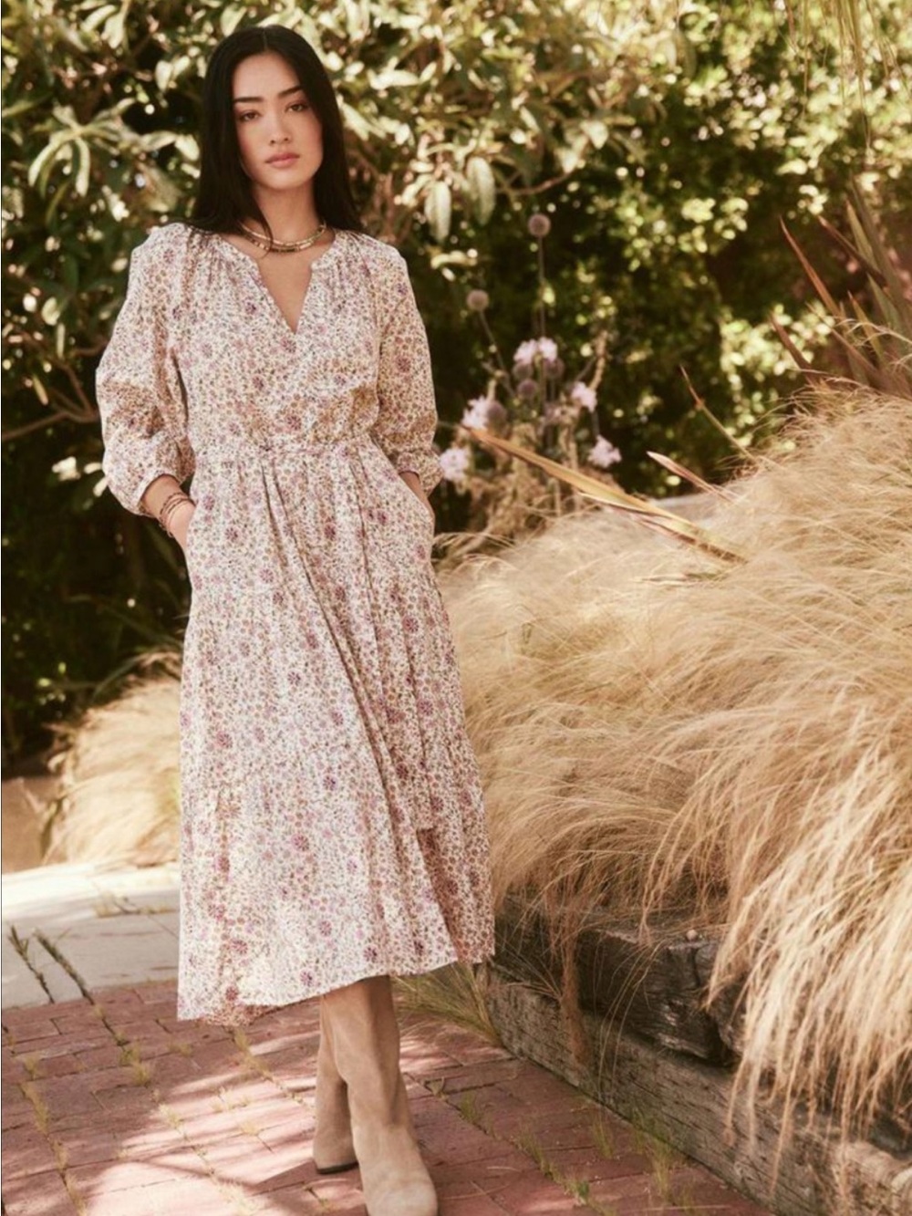 Xirena Isley Midi Dress Ivy Vines Puff Sleeves Size S